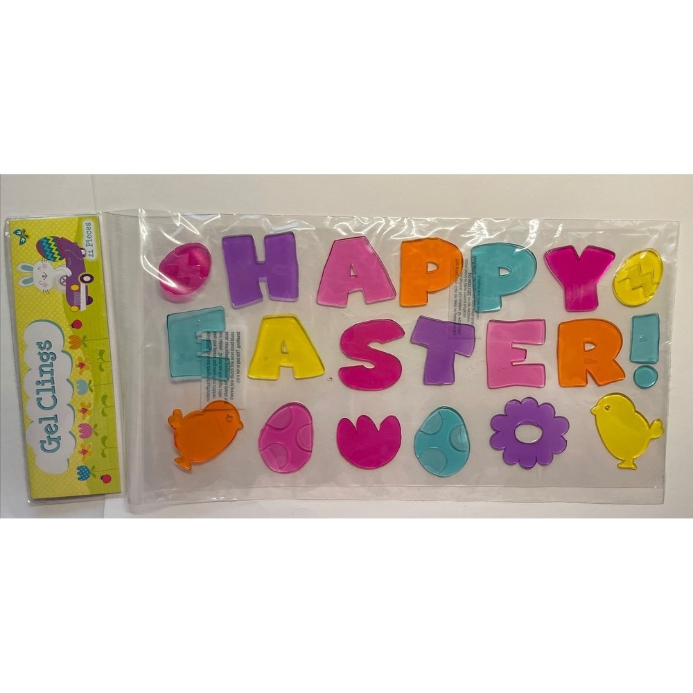 NEW HAPPY EASTER! Eggs Chicks Flowers CUTE Window Gel Clings Decorations 21 pcs!
